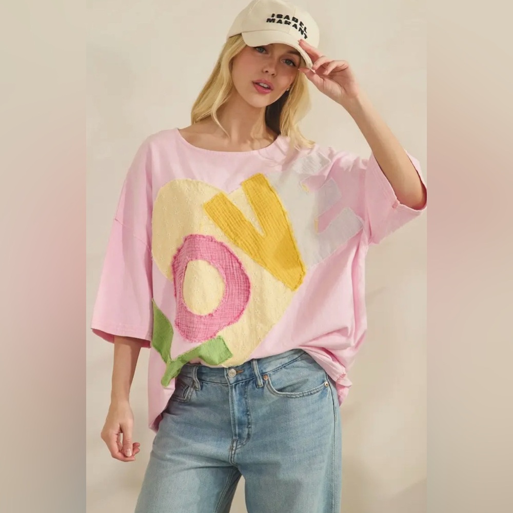 Casual Pink LOv Colorblock Short Sleeve Tee - Picture 4 of 4